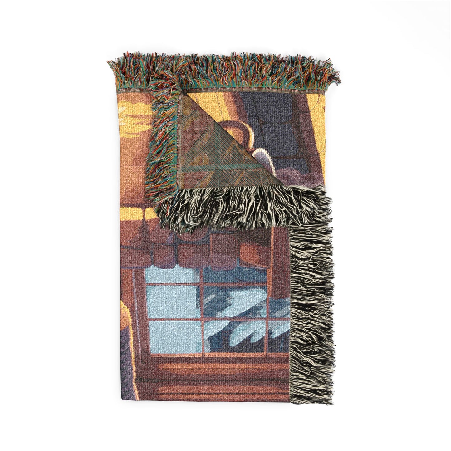 Cozy Fireplace Woven Blanket – Warm Cabin Living Room Throw