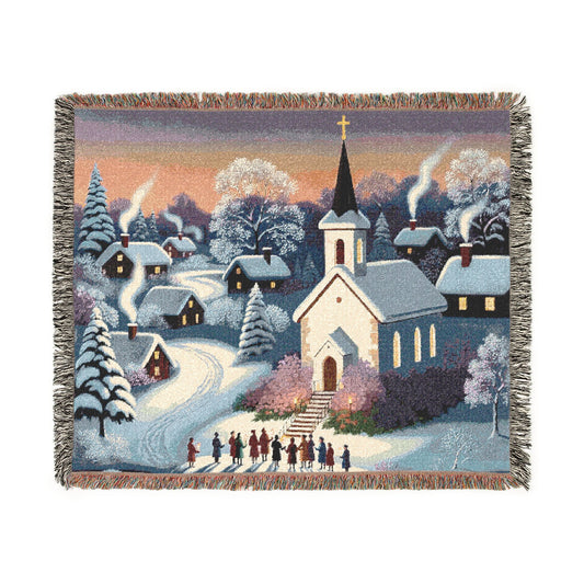 Christmas Village Woven Blanket – Cozy Winter Church Scene Throw