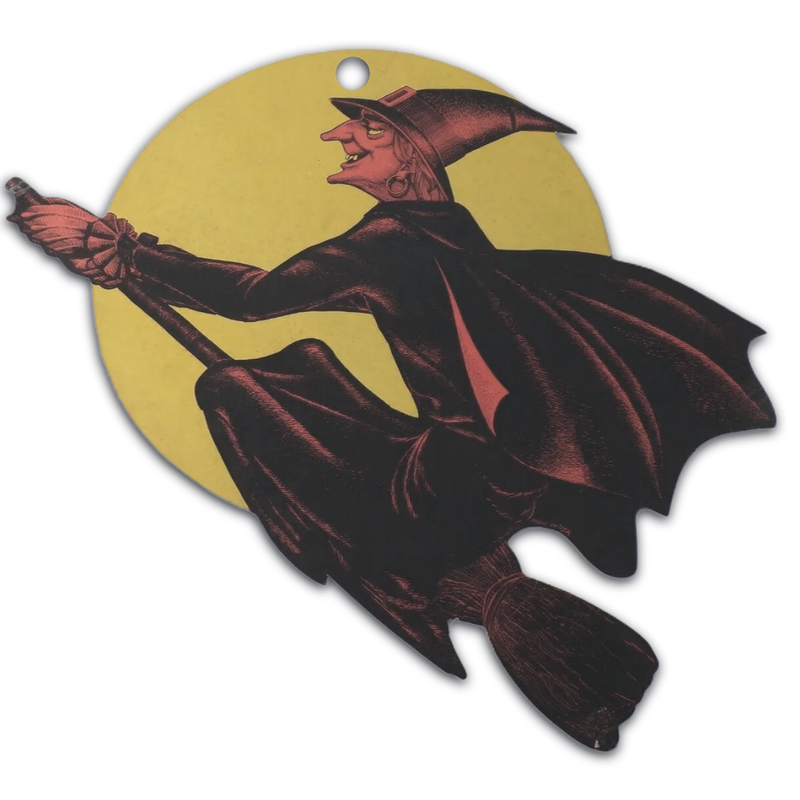 Vintage Red Witch On Broom With Moon Halloween Acrylic Ornament