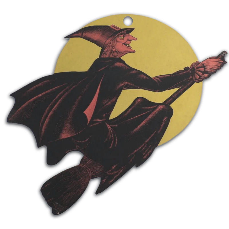 Vintage Red Witch On Broom With Moon Halloween Acrylic Ornament