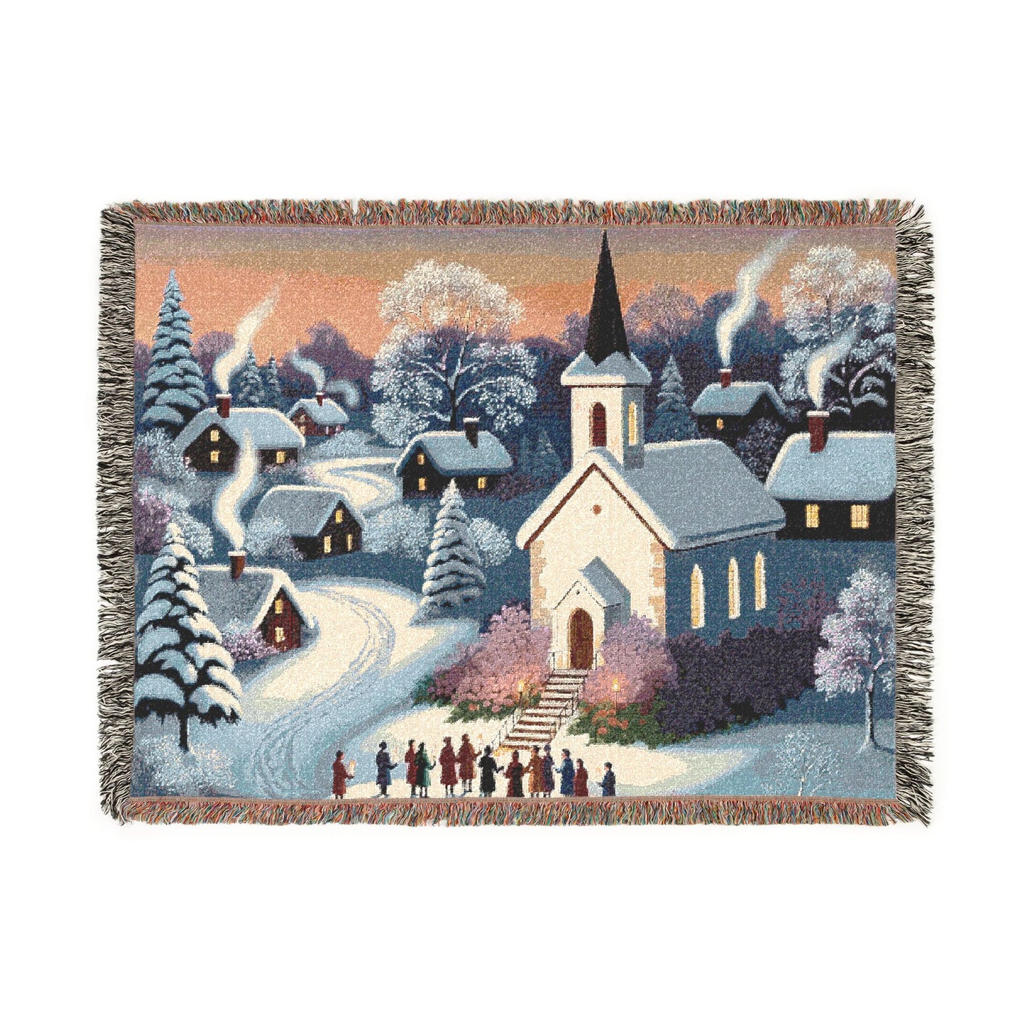 Christmas Village Woven Blanket – Cozy Winter Church Scene Throw
