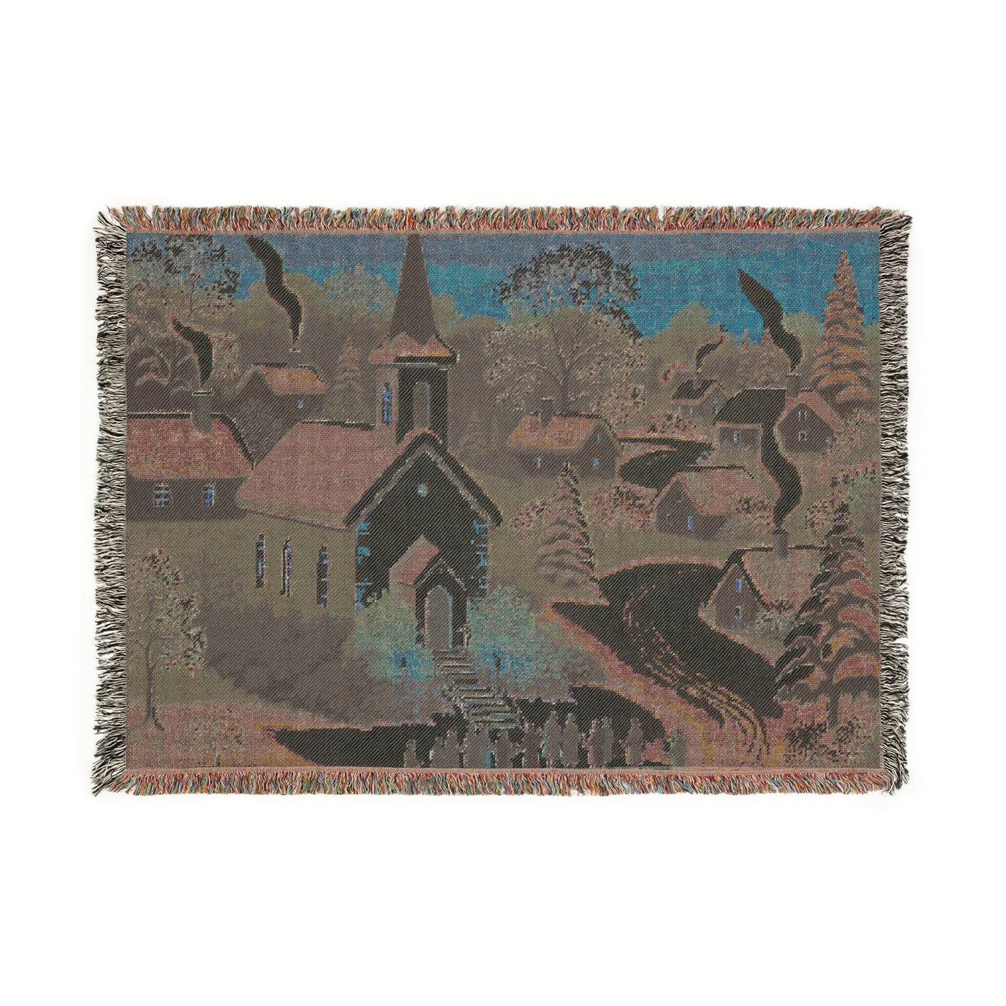 Christmas Village Woven Blanket – Cozy Winter Church Scene Throw