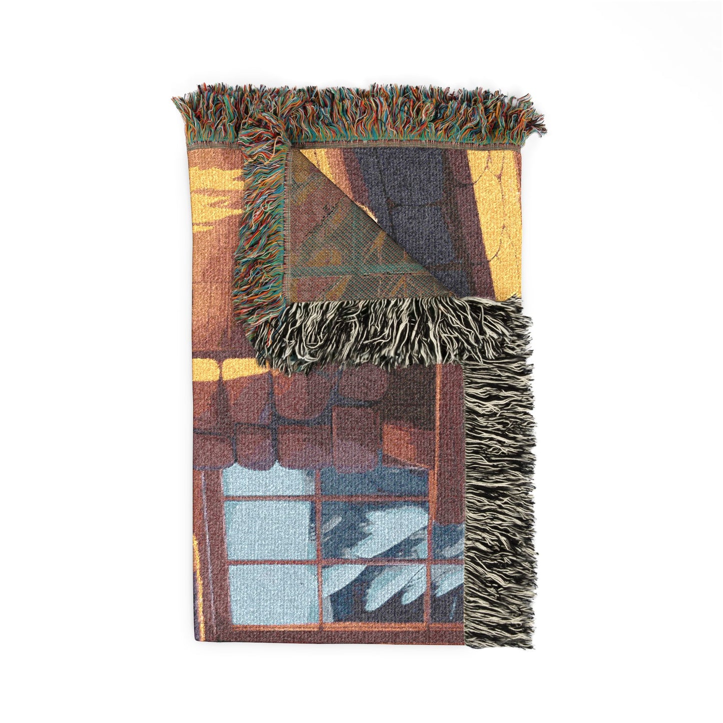 Cozy Fireplace Woven Blanket – Warm Cabin Living Room Throw