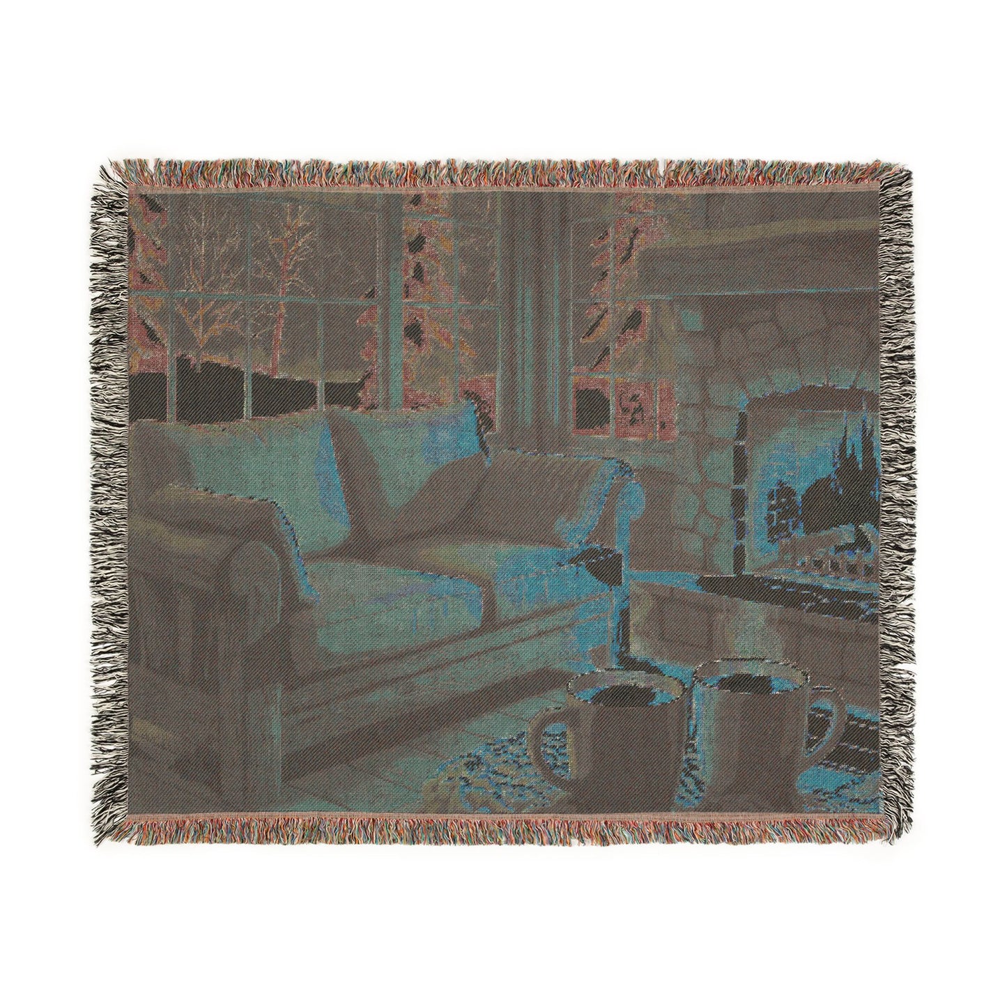 Cozy Fireplace Woven Blanket – Warm Cabin Living Room Throw