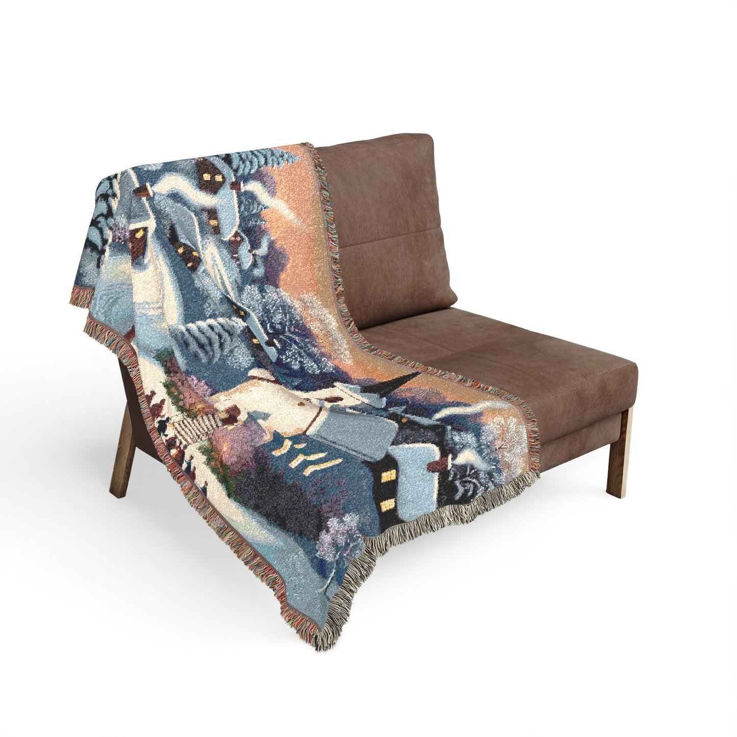 Christmas Village Woven Blanket – Cozy Winter Church Scene Throw
