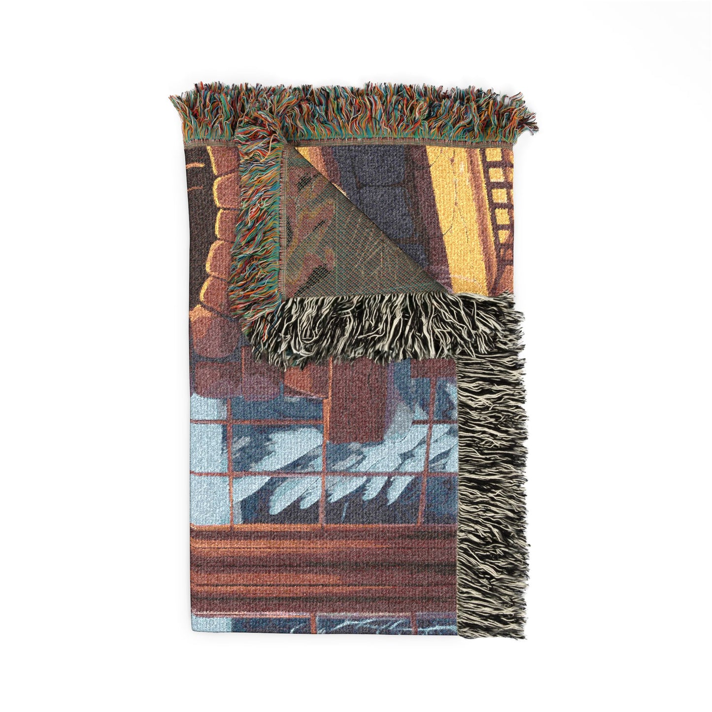 Cozy Fireplace Woven Blanket – Warm Cabin Living Room Throw