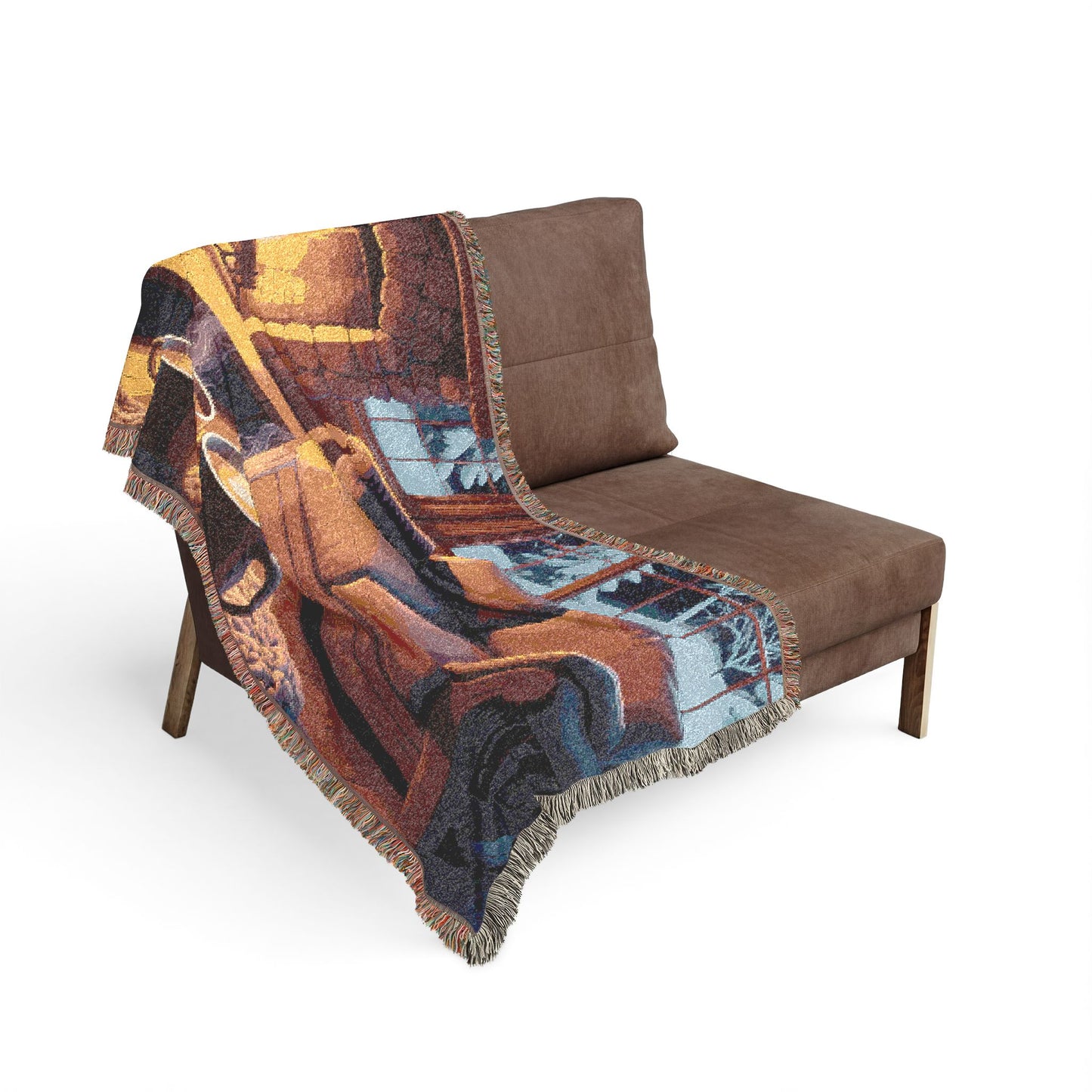 Cozy Fireplace Woven Blanket – Warm Cabin Living Room Throw