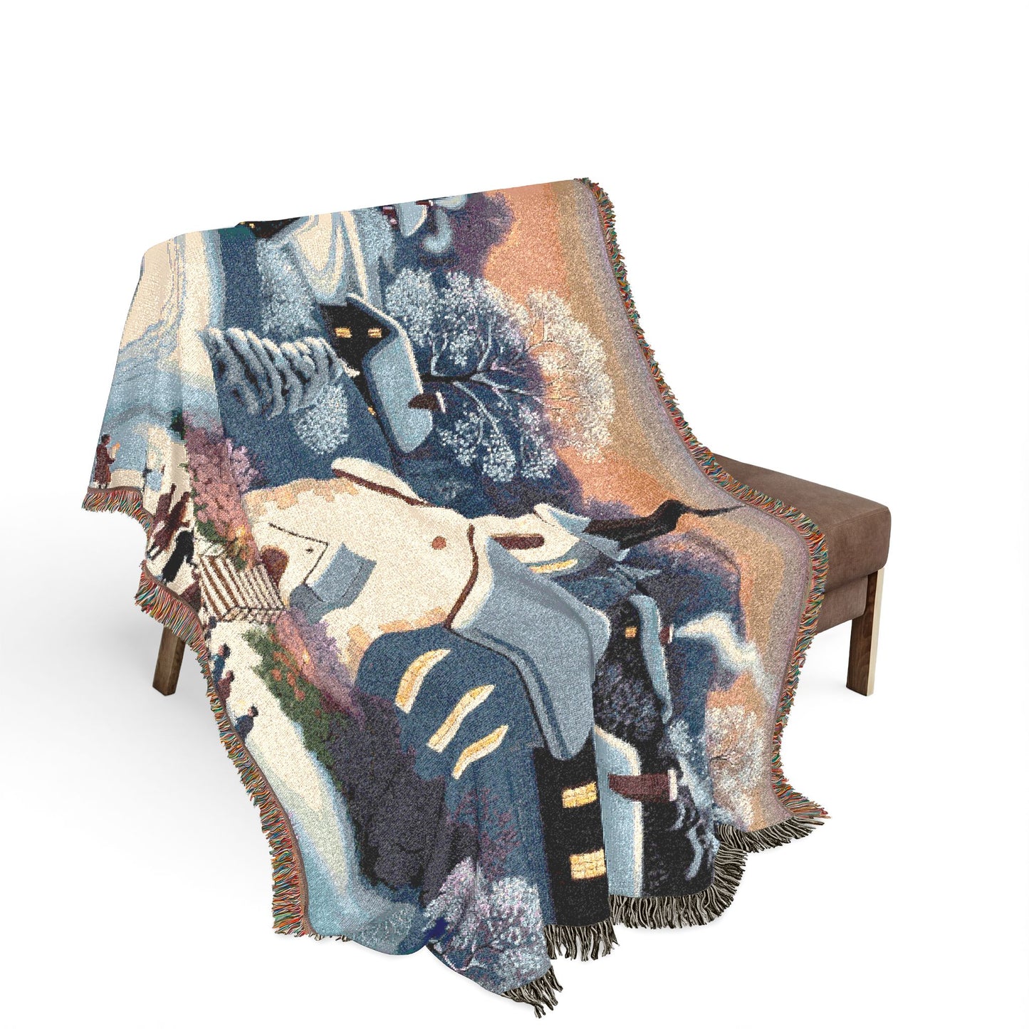 Christmas Village Woven Blanket – Cozy Winter Church Scene Throw