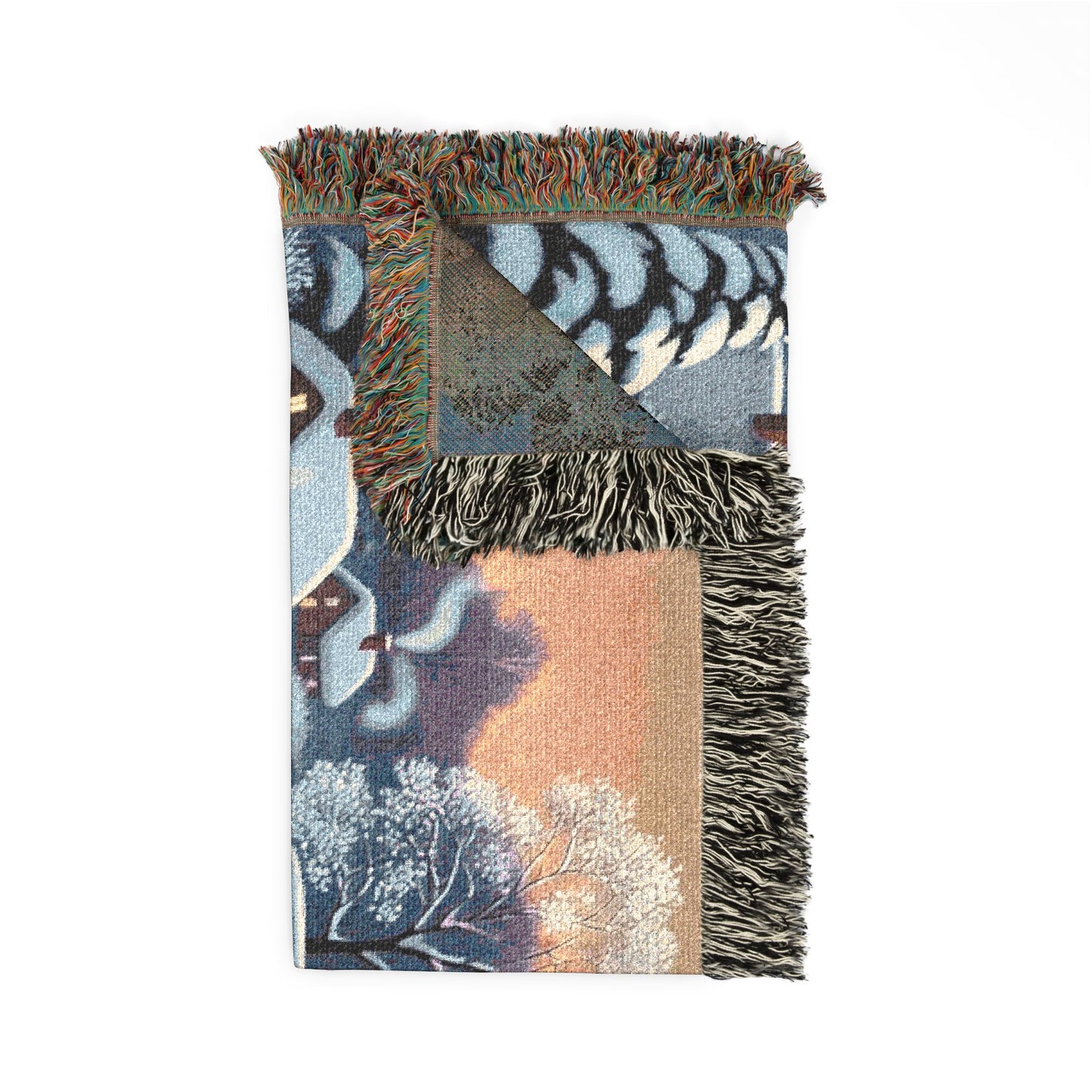 Christmas Village Woven Blanket – Cozy Winter Church Scene Throw