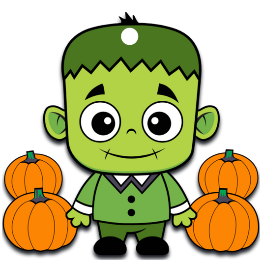 Little Boy Frankenstein With Pumpkins Halloween Acrylic Ornament