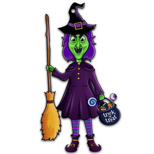 Green Witch With Cauldron Candy Bucket Halloween Acrylic Ornament