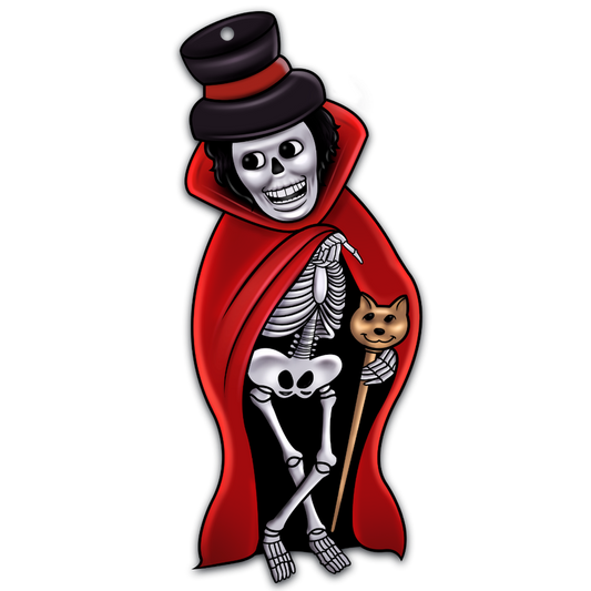 Skeleton With Red Cape & Top Hat Halloween Acrylic Ornament