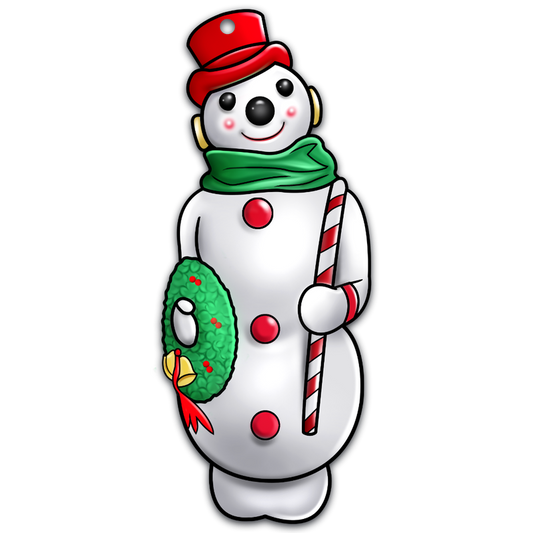 Snowman With Wreath and Candy Cane Acrylic Christmas Ornament