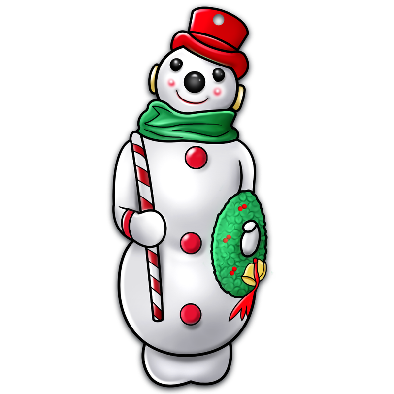 Snowman With Wreath and Candy Cane Acrylic Christmas Ornament