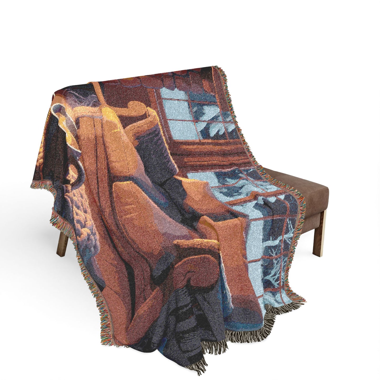 Cozy Fireplace Woven Blanket – Warm Cabin Living Room Throw