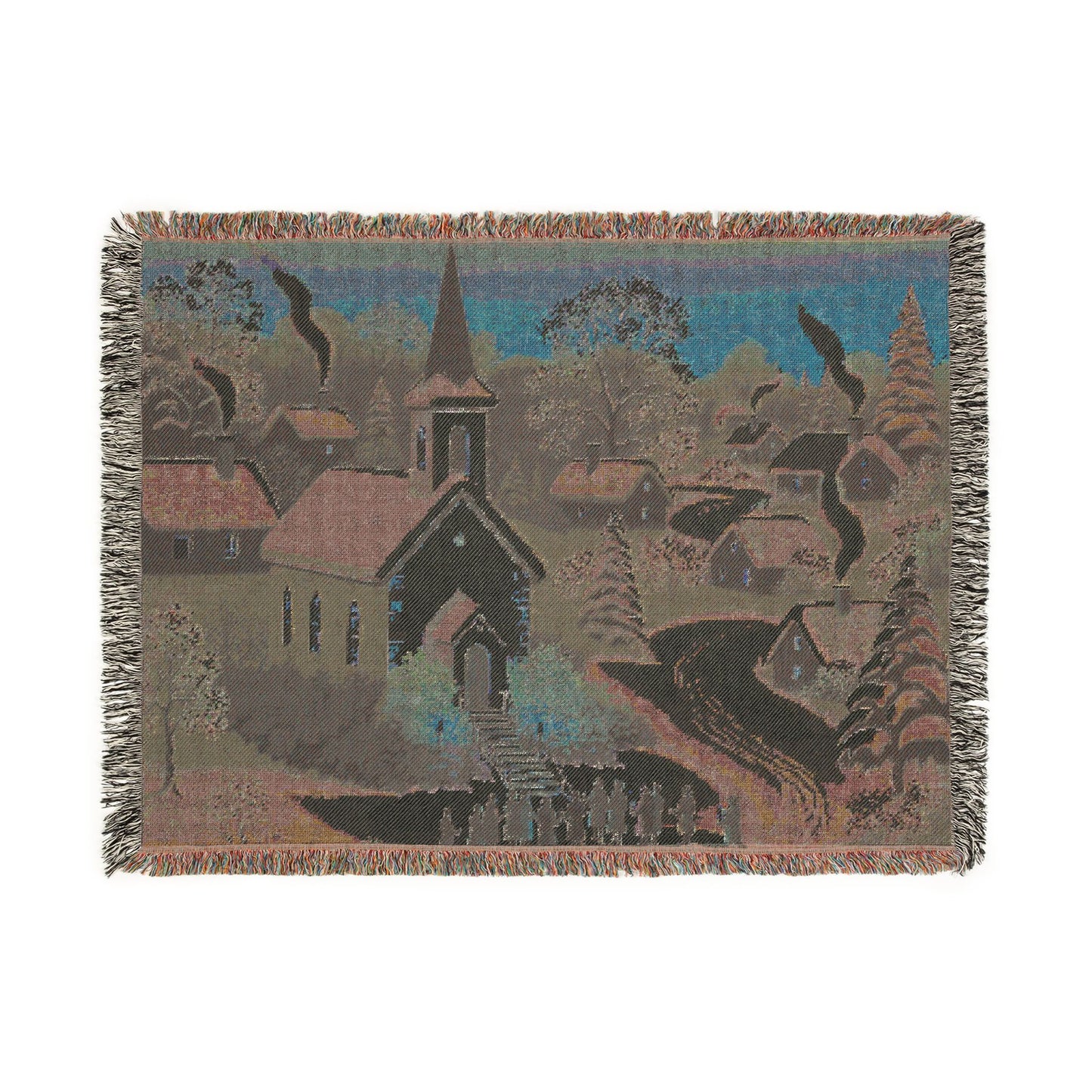 Christmas Village Woven Blanket – Cozy Winter Church Scene Throw
