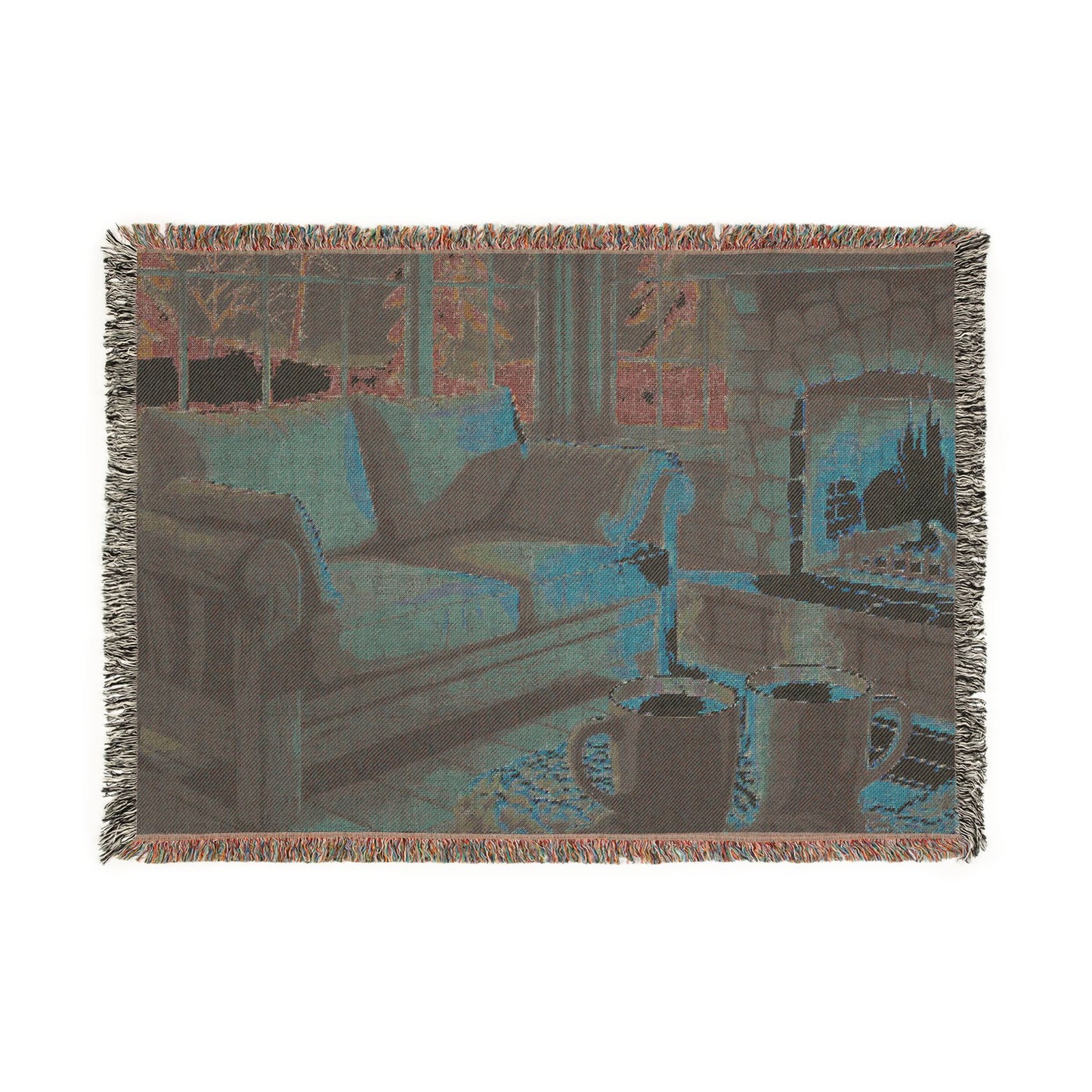 Cozy Fireplace Woven Blanket – Warm Cabin Living Room Throw