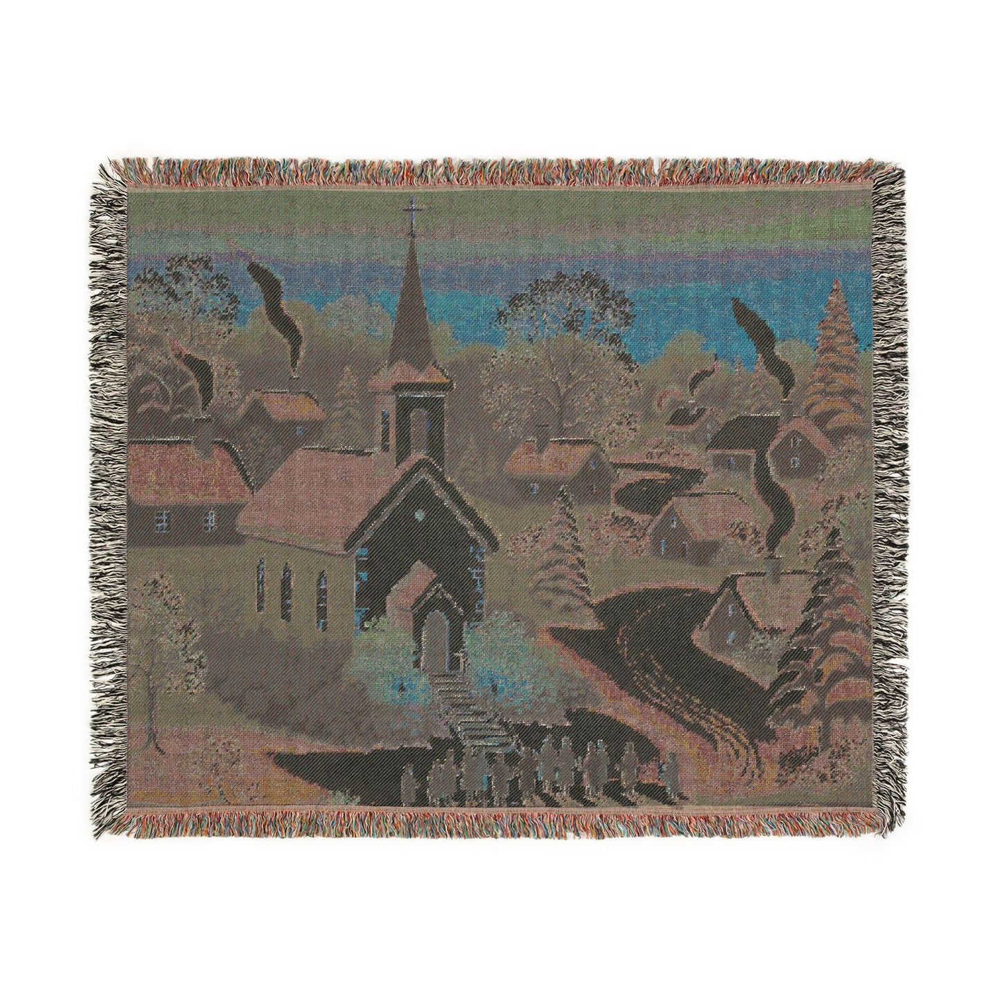 Christmas Village Woven Blanket – Cozy Winter Church Scene Throw