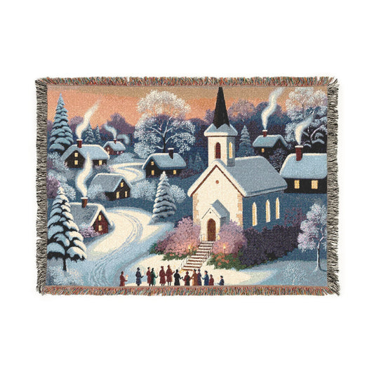 Christmas Village Woven Blanket – Cozy Winter Church Scene Throw