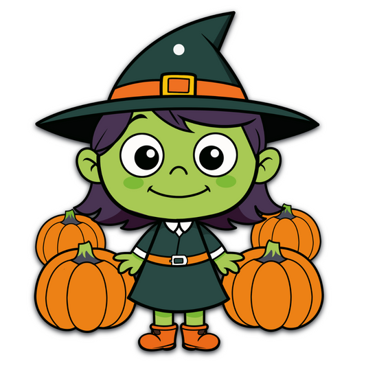 Little Girl Witch With Pumpkins Halloween Acrylic Ornament